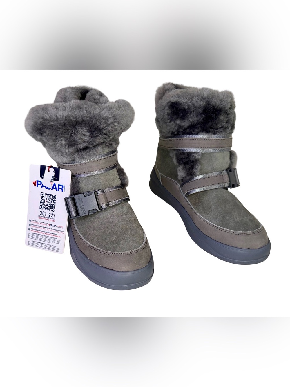 PAJAR AVI ANKLE BOOTS IN GRAY SHEARLING, LEATHER AND SUEDE